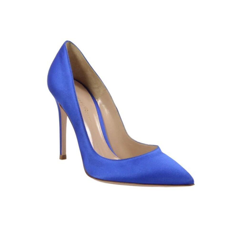 Gianvito Rossi Womens Satin Pointed Toe High Heel Pumps Blue Size 38 8